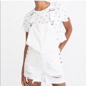 Abercrombie & Fitch White Distressed Overall Shorts - XL